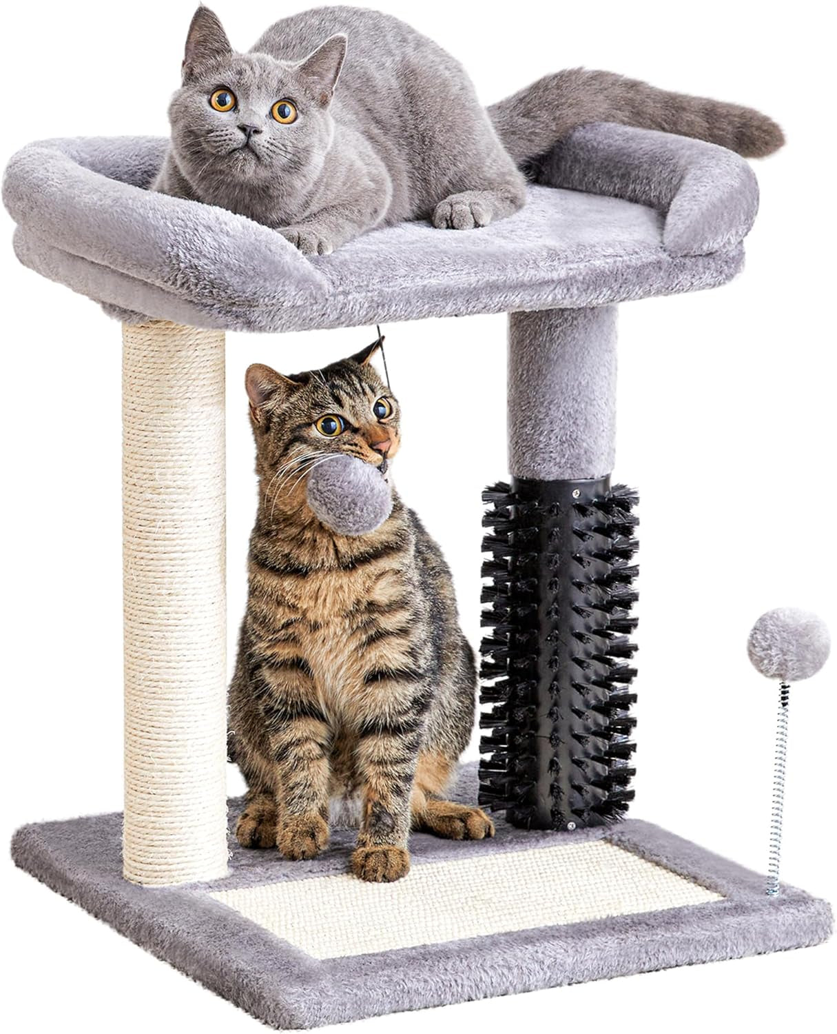 Made4Pets Cat Tree, 52.4" Tall Cat Tower for Indoor Cats, Multi-Level Large Cat Condo with Scratching Posts and Pompoms, Plush Kitten Climbing Tower with Cat Grooming Brush and Perch, Grey