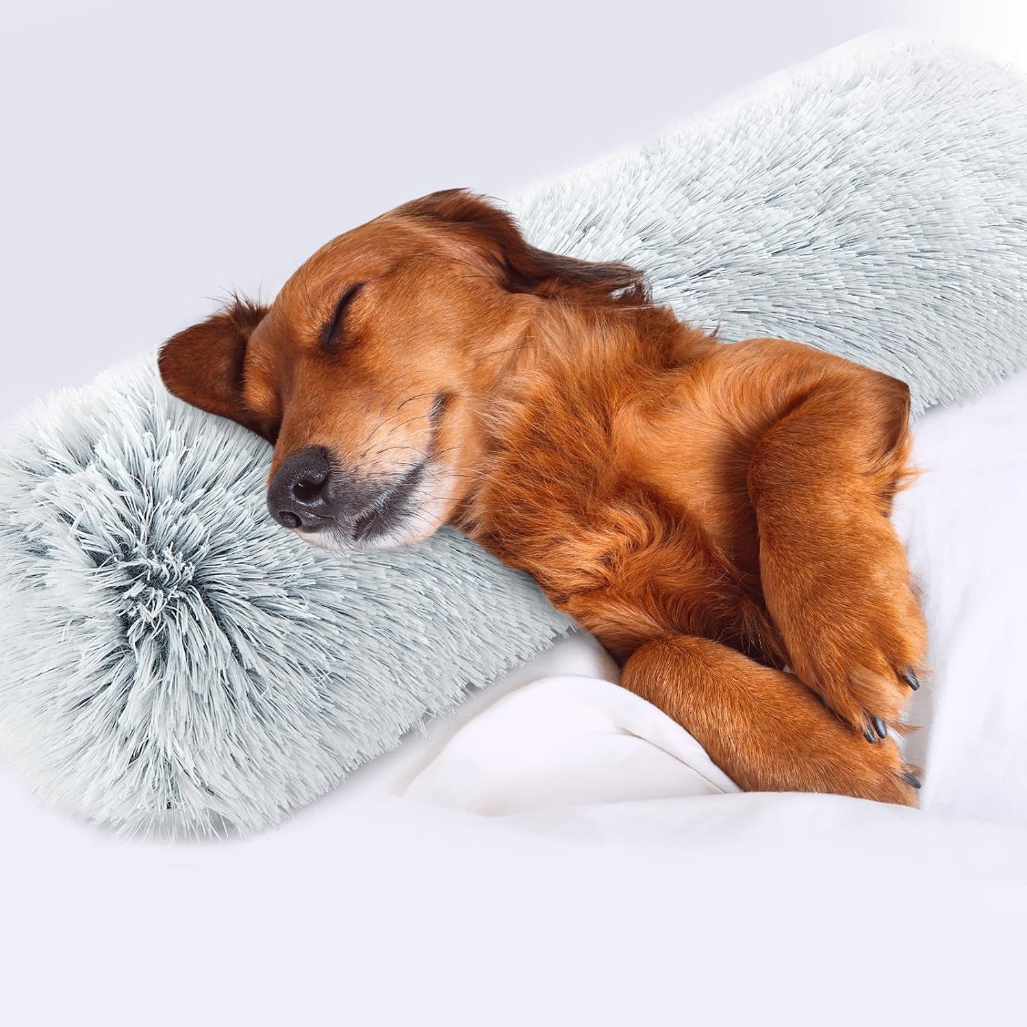 HOMBYS Dog Claming Pillow for Large and Medium Dogs, Soft Faux Fur Dog Neck Pillow Improve Anxiety Relief, Machine Washable Pet Pillow for Dogs & Cats, Pet Calming Toy(25"X8"X4", Dark Grey)