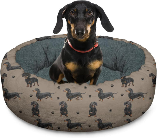 Dachshund Calming Dog Bed round Washable Pet Bed Donut Cuddler 20In