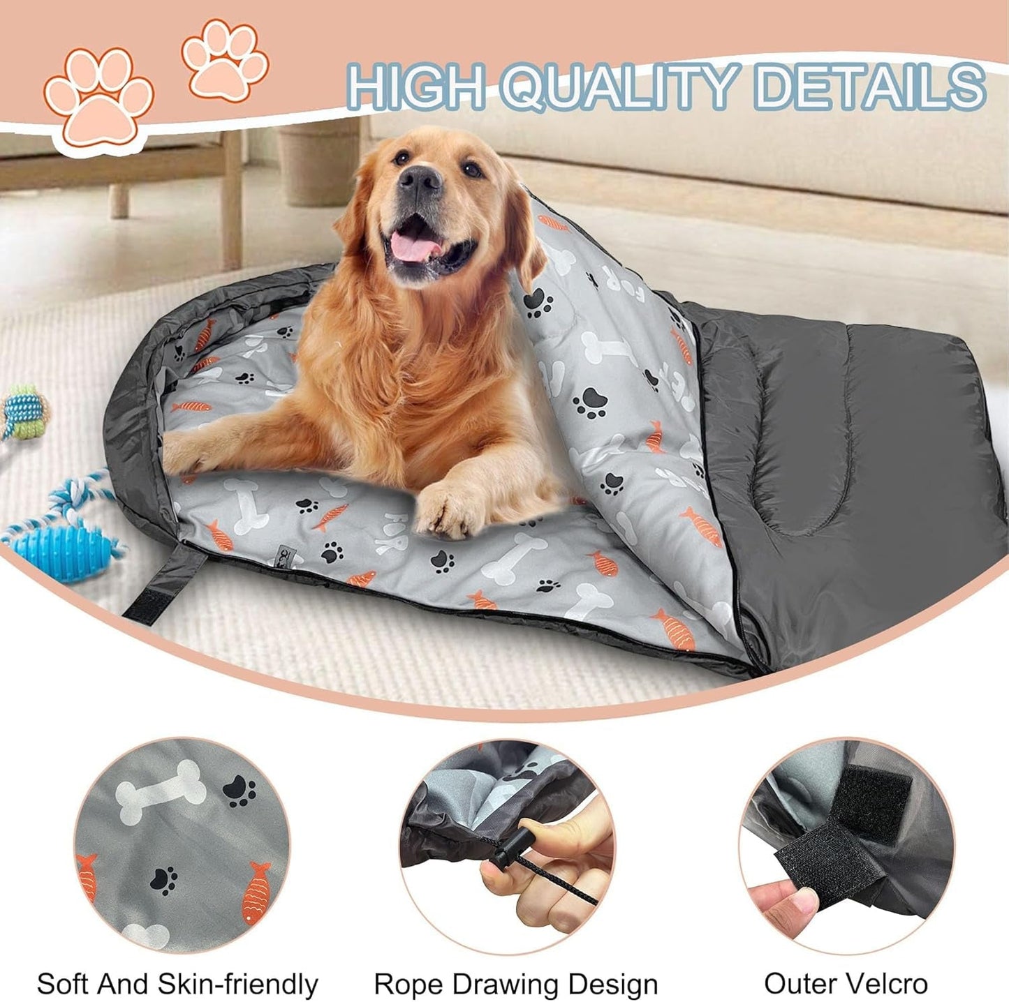 Dog Sleeping Bag Waterproof Warm Packable Dog Bed Mat with Storage Bag for Indoor Outdoor Travel Camping Hiking Backpacking (Grey)