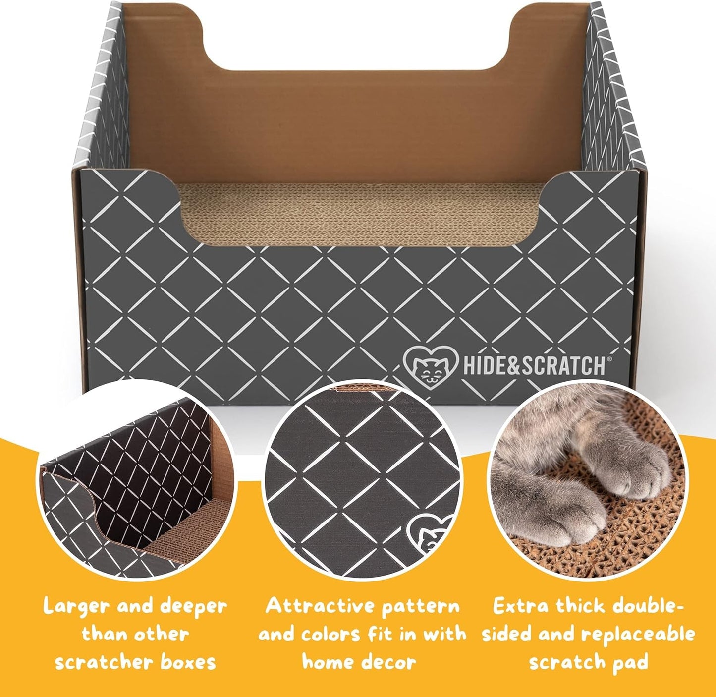 Hide & Scratch Extra-Large Heavy Duty Cardboard Cat Scratcher Box and Cat Bed with Refillable Scratch Pad