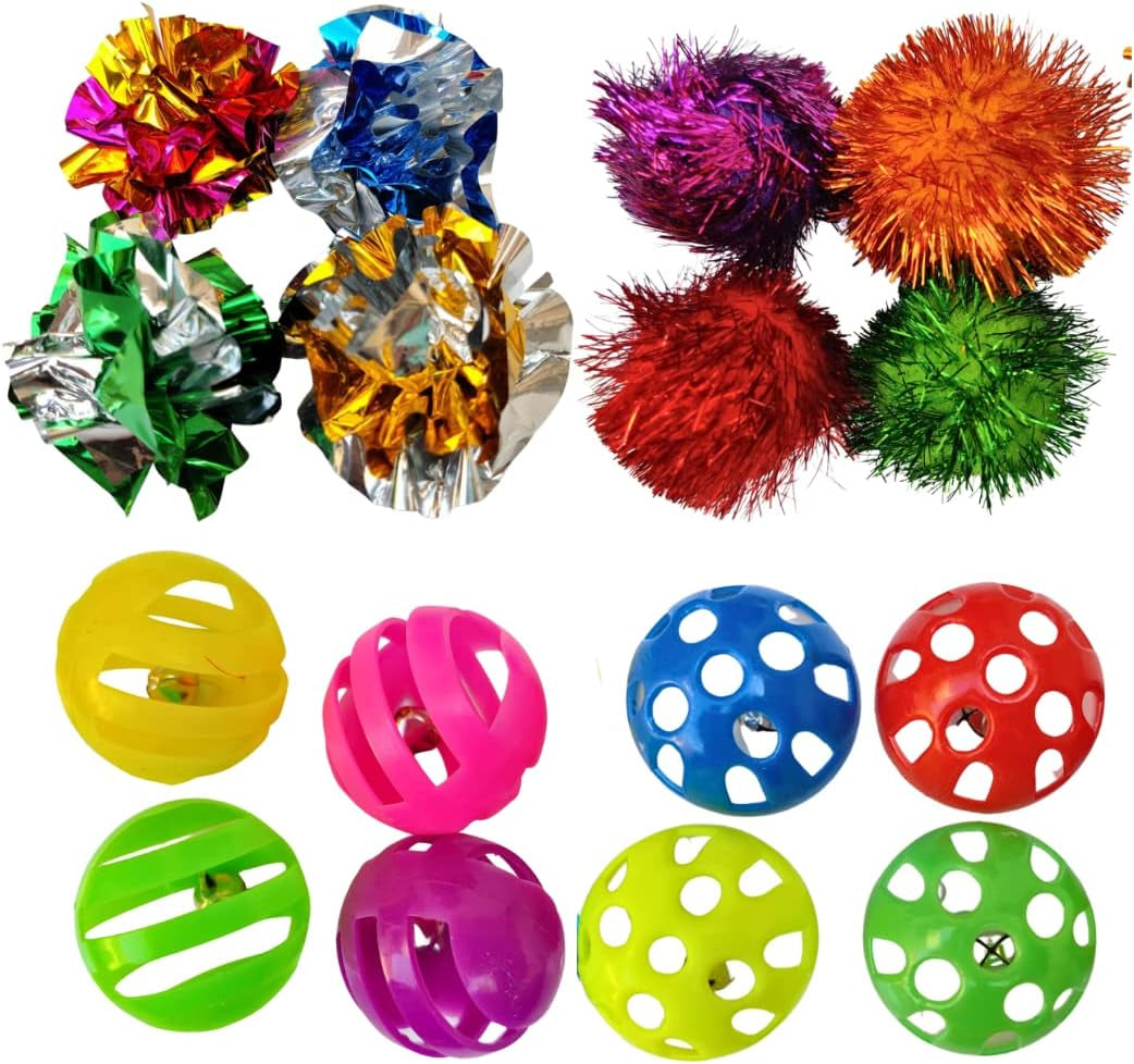 32 PCS Cat Toys, Kitten Cat Ball Toys Assortments, Including Rainbow Ball, Crinkle Ball, Sparkle Ball, Bell Balls, Sisal Ball, Linen Ball for Cats and Kitten