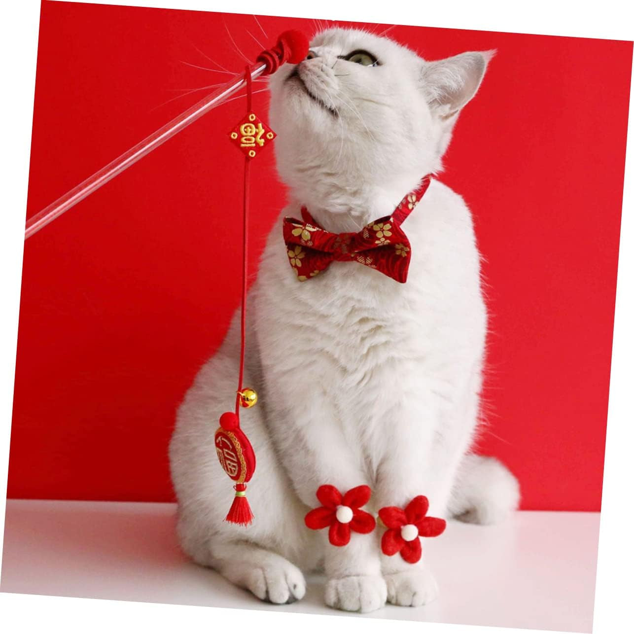 2Pcs Fu Word Cat Teaser Stick Cat Teaser Charmer Chinese New Year Cat Toy Wire Cat Toy Wand Cat Teaser Toys Cat Refill Kitten Toy Kitten Accessory Stick Tassel Cotton Rope