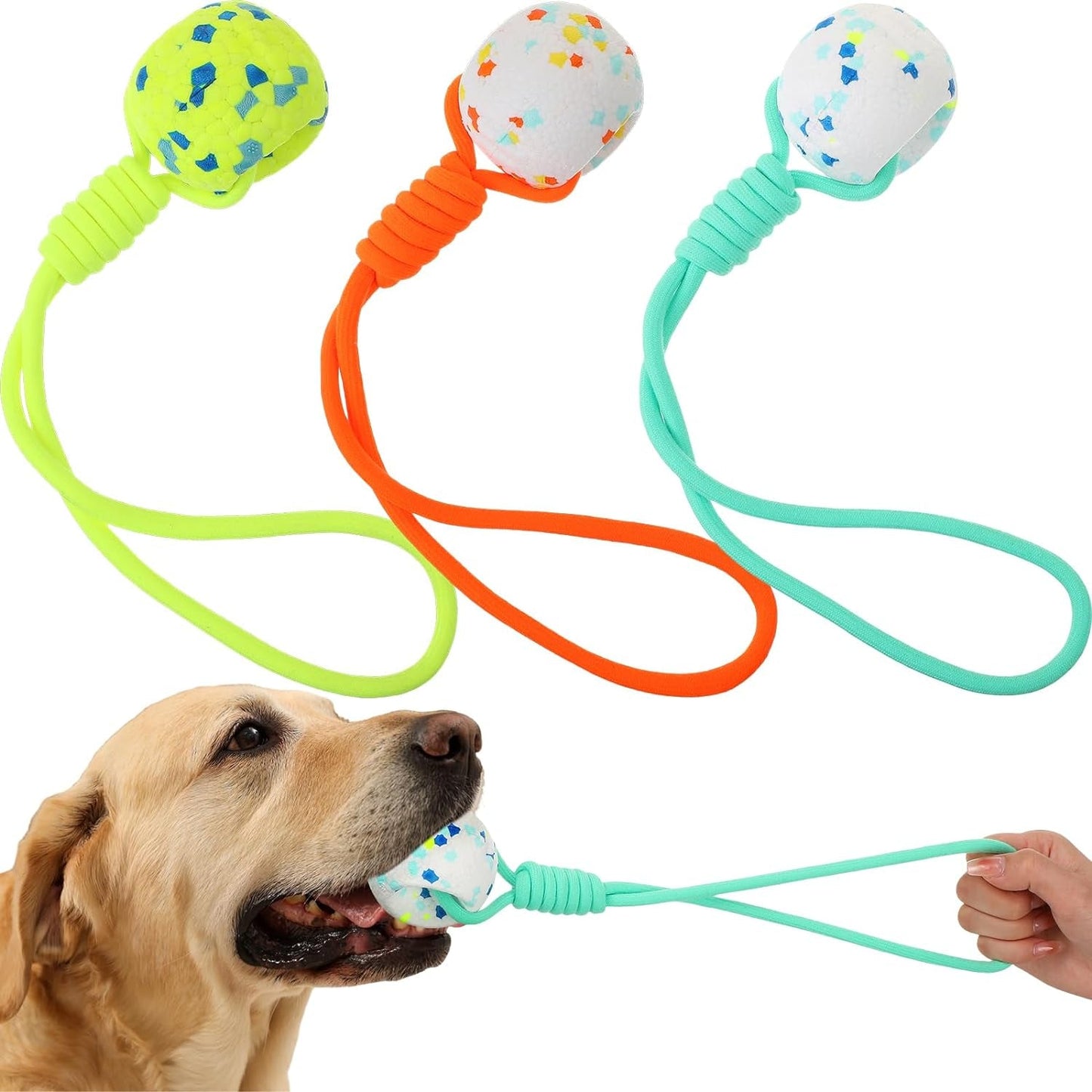 3 Pcs Dog Ball with Rope Dog Rope Toys Training Ball on a Rope ETPU with Handle for Tug of War Dog Throw Toys Exercise Fetch Toys for Small Medium Large Dogs Rewards Gifts