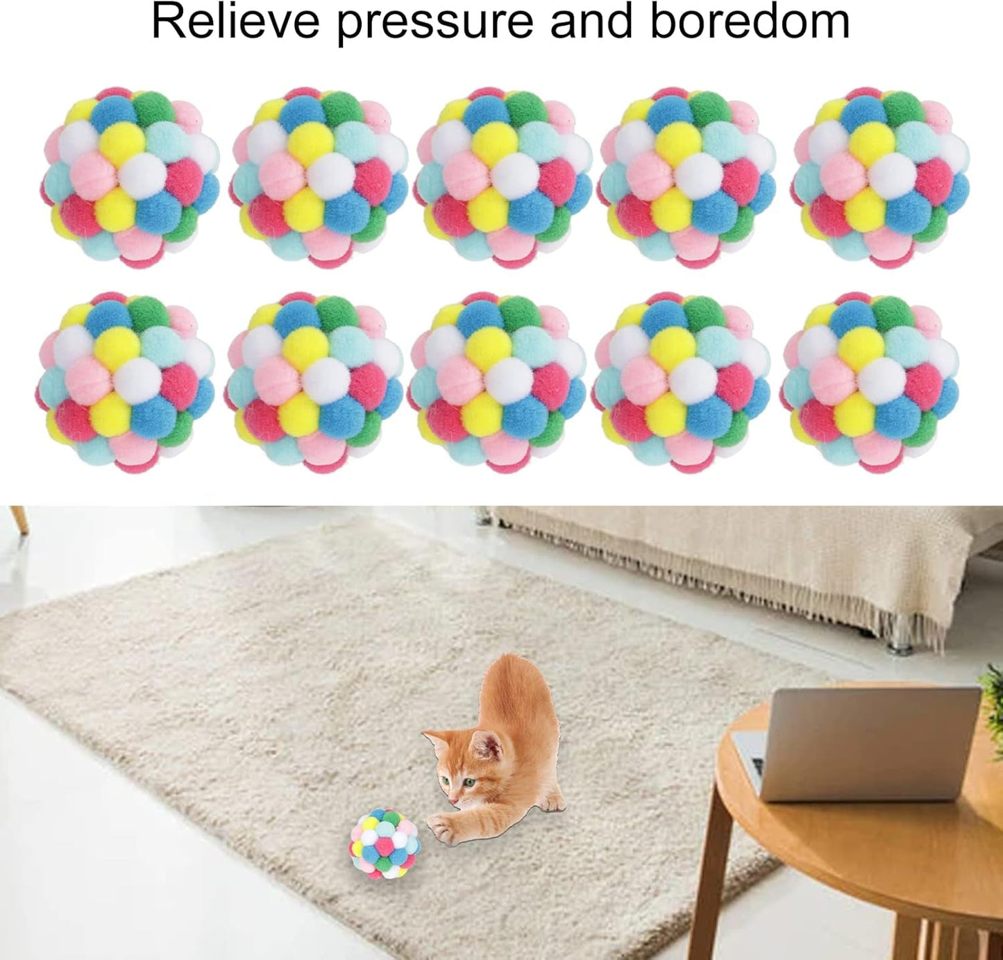 10Pcs Multi Colored Pet Cat Toys,Soft Plush Ball Cat Chase Balls Cat Toy Doing Exercise and Scratching Balls Toy for Cats Kittens