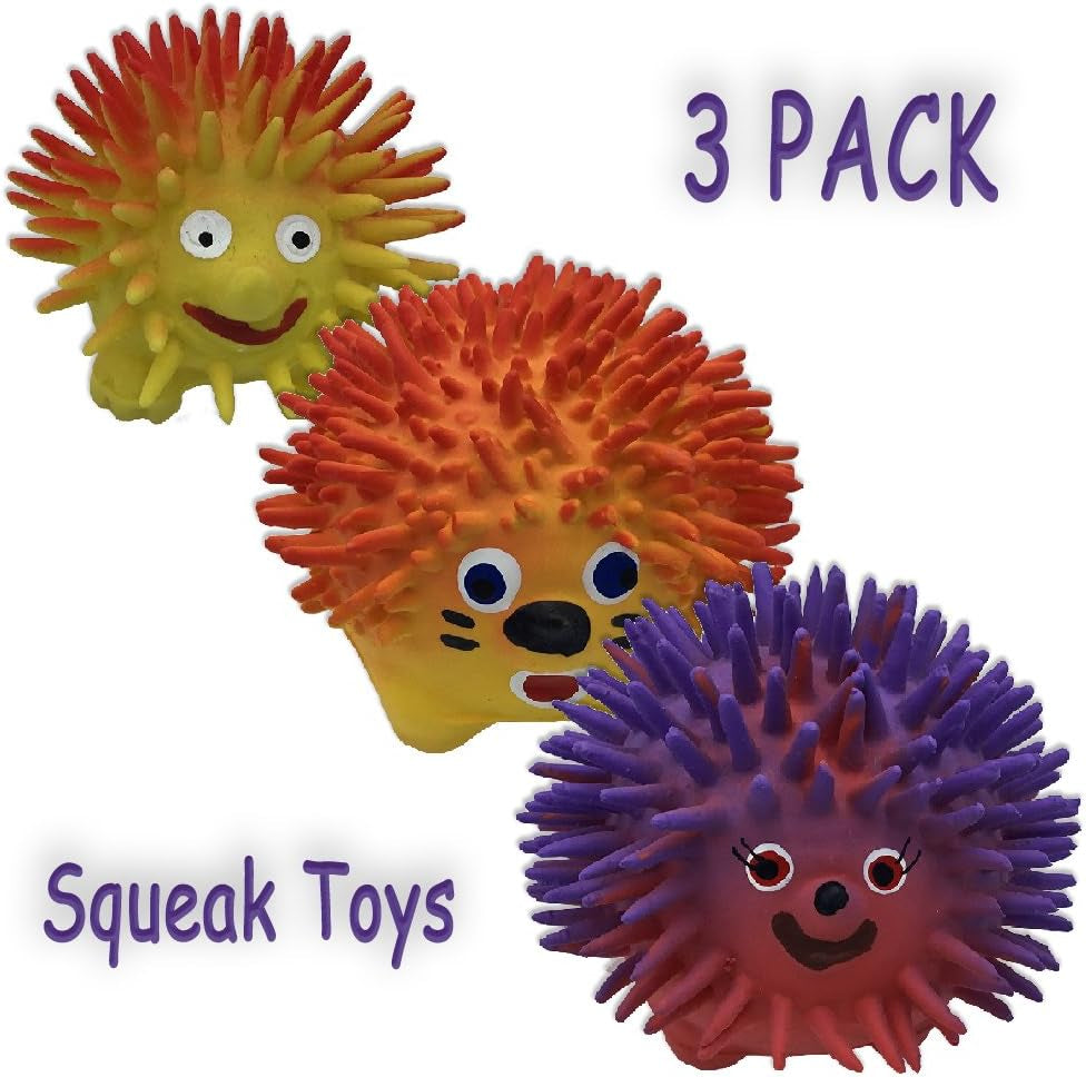 3 Pack of Assorted Latex Hedgehog Squeak Toys by Amazing Pet for Dogs and Cats 1 4.5 Inch 1 3.5 Inch and 1 2.5 Inch