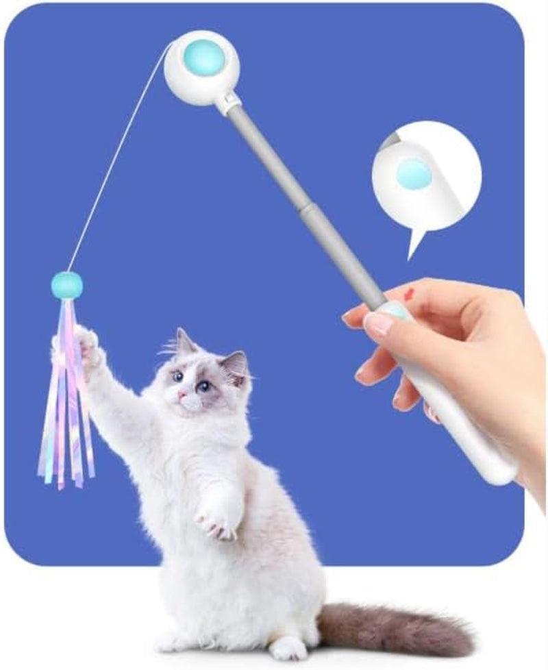 2 Pcs Cat Toys, Retractable Cat Stick Toys Cat Teasing Toys Stuffed, Interactive Cat Toy Stick Kitten Toys for Indoor Cats to Play Chase Sports.