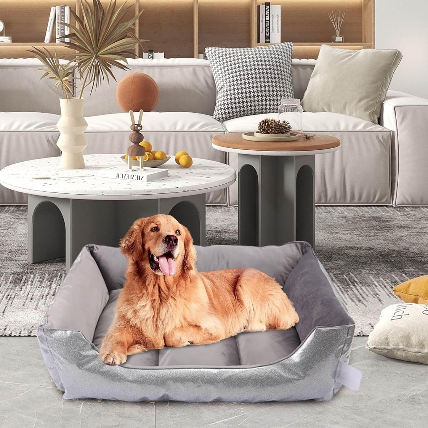 Dog Beds, Rectangle Washable Dog Bed Comfortable and Breathable Pet Sofa, Blin Waterproof PU Leather Soft Puppy Bed for Medium Small Dogs Cat Bed Pet Bed (Dark Gray)