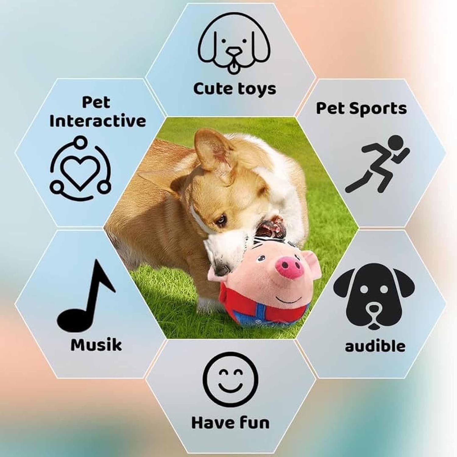 2024 New Active Moving Pet Plush Toy, Interactive Dog Toys Talking Squeaky Moving Ball Toy, Washable Cartoon Pig Plush Sound Electronic Dog Toy (Blue Pig)