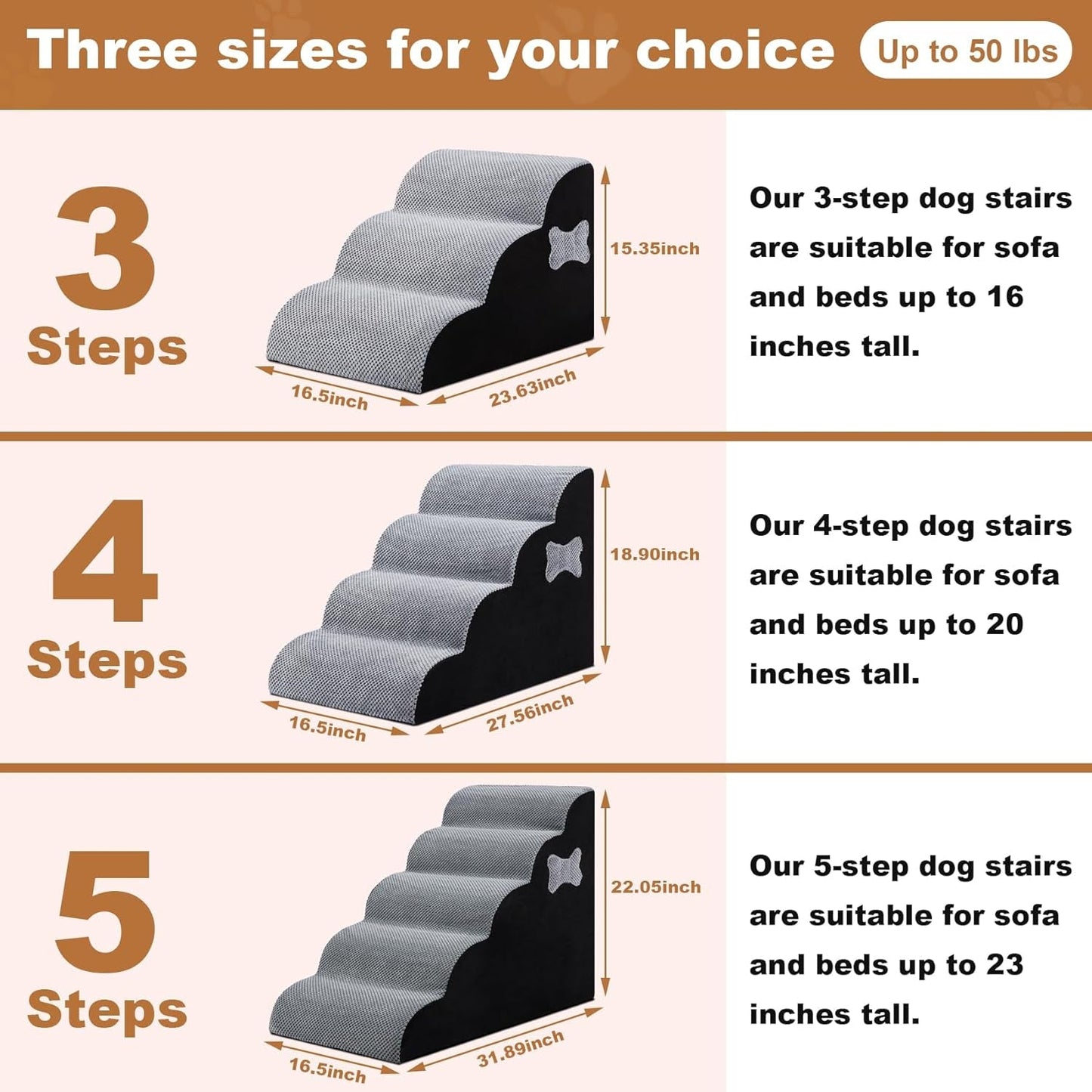 Dog Stairs for Small Dogs, 4 Steps Pet Steps for High Beds and Couch, Non-Slip Bottom Dog Steps,High Density Foam Pet Stairs Ramp for Small Dogs and Cats, with Removable Washable Cover, Grey