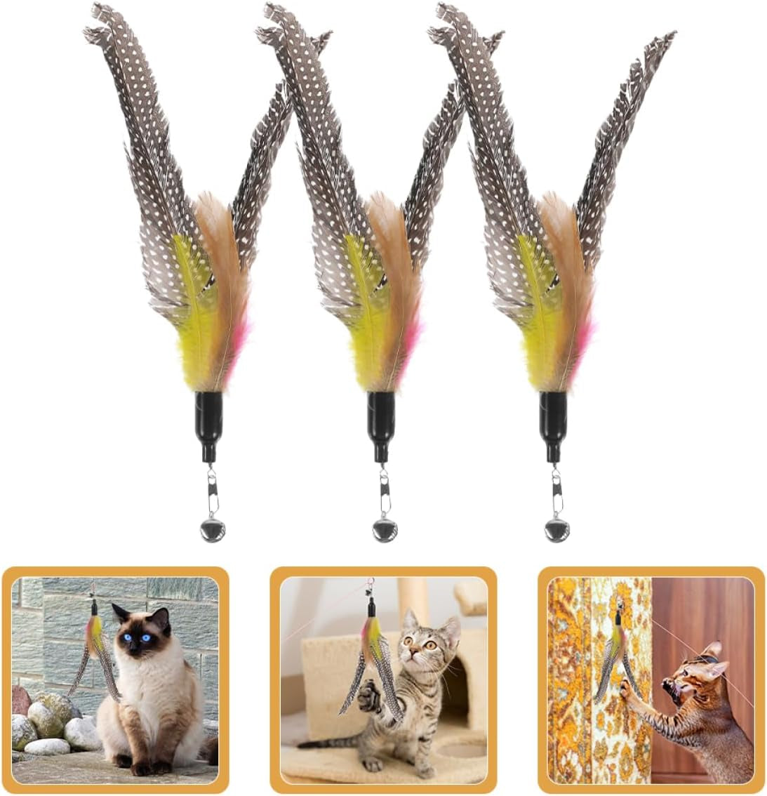 3Pcs Cat Toys Kitten Toys Cat Toys Cat Teasing Stick Replacements Replacement Cats Wand Toy Cat Toy for Indoor Cats Pet Supplies Reed Chicken