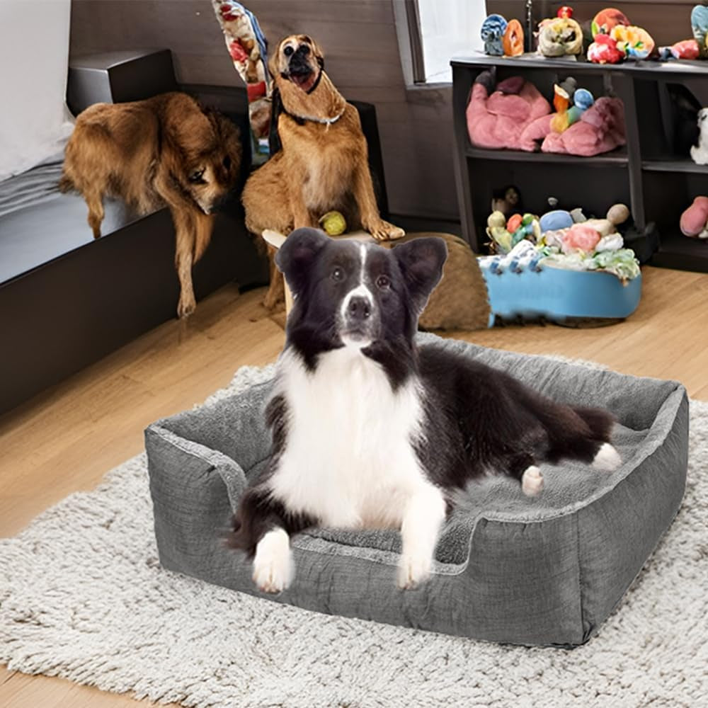 Dtxdtech Dog Beds for Large Dogs,35.4'' X 27.6'',Pet Bed Inner Waterproof Dog Bed with Non-Slip Bottom for Medium Dog,Rectangle Square Pet Bed Indoor,Machine Washable,Large,Grey