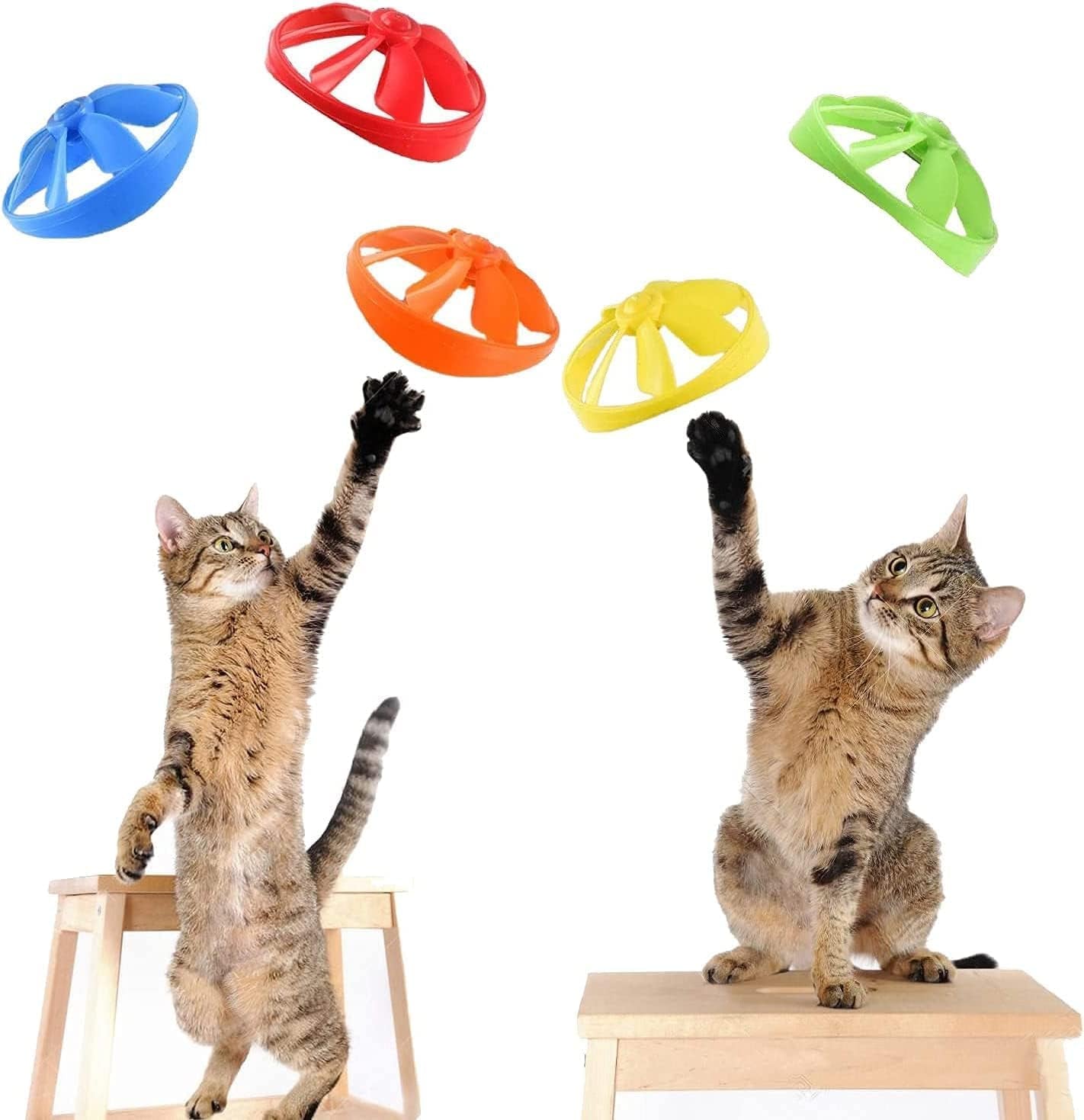 17 PCS Cat Fetch Toy with Colorful Flying Propellers Set, Cat Playing Tracking Interactive Toys for Kitten Indoor and Outdoor Chasing Training Hunting