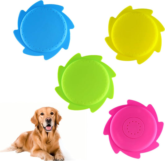 4 Pack Pet Dog Sprinkle Frisbee, Dog Flying Disc Toy, Dog Cooling Summer Frisbee Toys, Dog Rubber Interactive Flying Disc Toy for Training Fetch, Outdoor Beach Water Play Sprinkler Frisbee