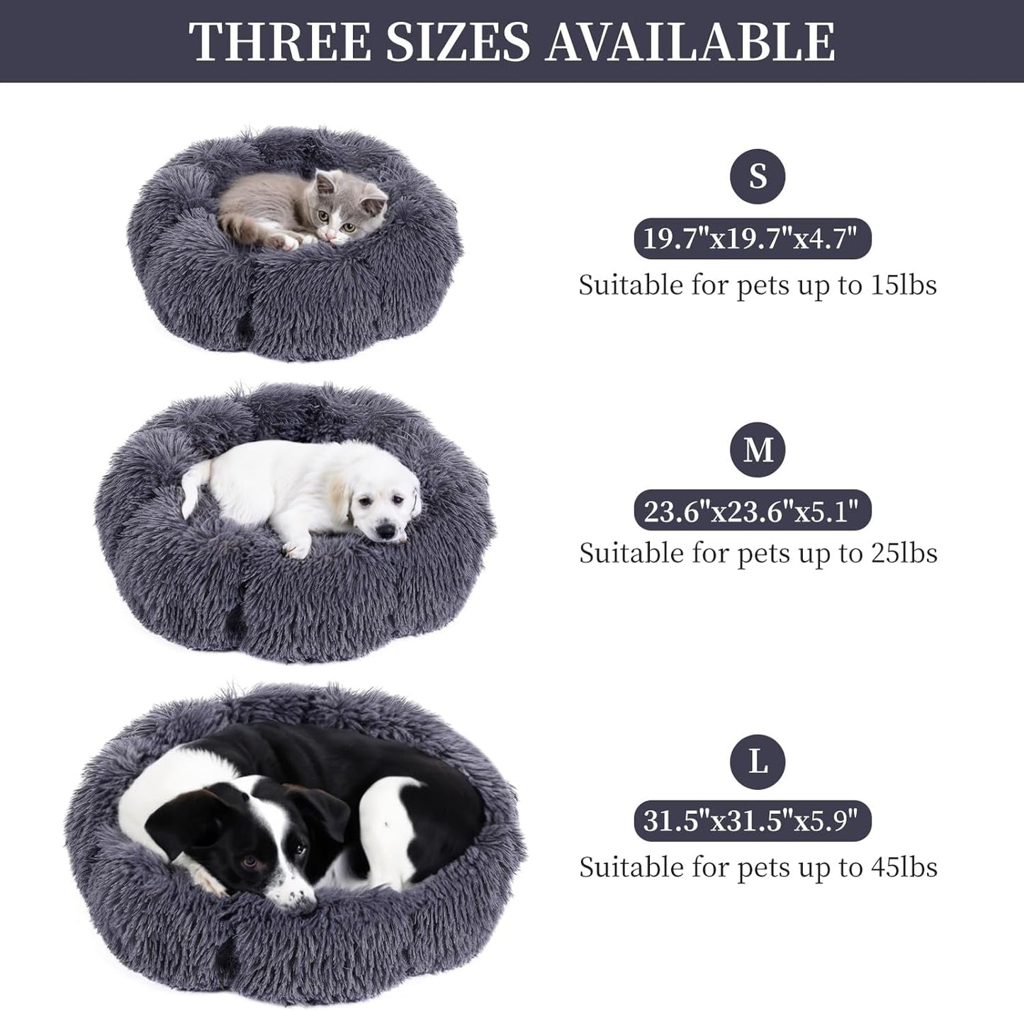 20 Inch Small Dog Bed Cute round Dog Cat Bed, Washable Puppy Kitten Cuddler Beds Dog Donut Bed Plush Calming Pet Bed with Anti-Slip Bottom for Small Pets, Dark Gray