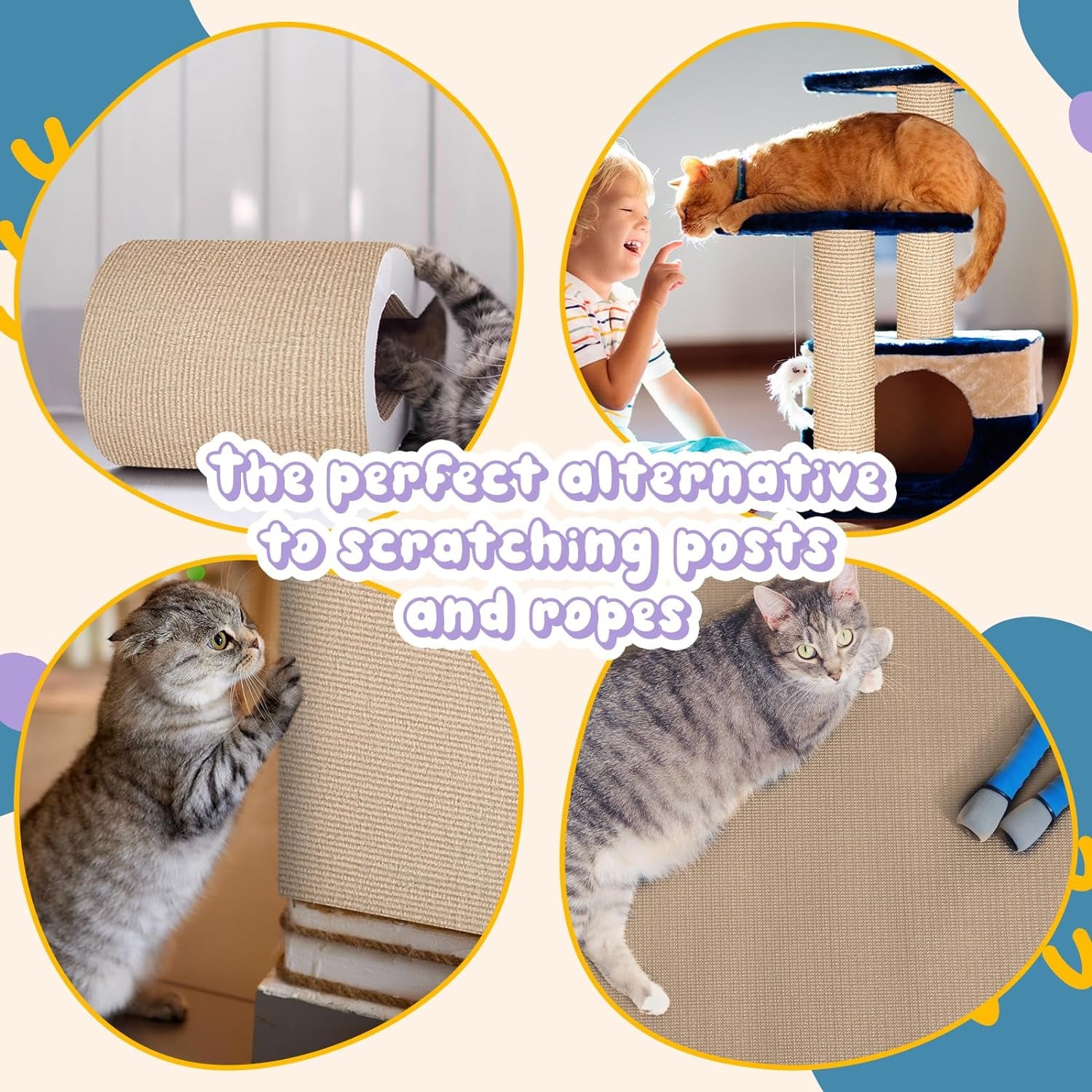 3 Pcs Cat Scratch Mat 11.8 X 23.6 Inches Cat Scratching Post Carpet Cover Adhesive Replacement Cat Scratch Pad Wall Cat Scratcher Cat Carpet Protector for Couch Furniture Corner Cat Tree