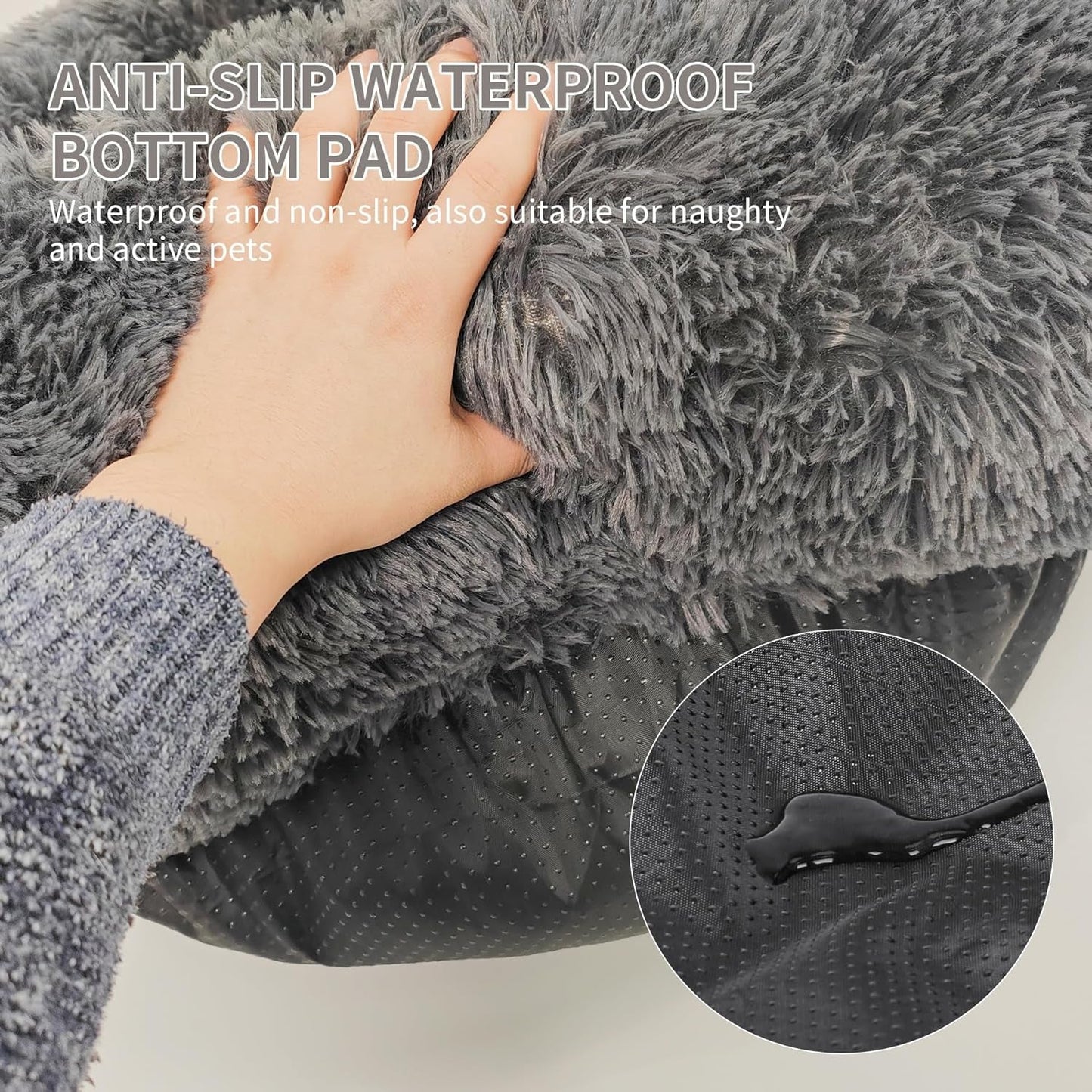 Deluxe Calming Dog Bed for Small Medium Dogs & Cats - Anti-Anxiety Donut Cuddler Cozy Warm Soft Fluffy Faux Fur round Beds Sizes 24" Puppy Bed (Dark Grey, Small)