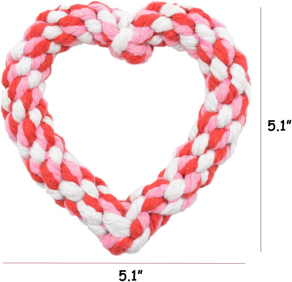 3PCS Valentine'S Day Dog Rope Toys Heart Shaped Durable Chew Toy for Small to Medium Dogs