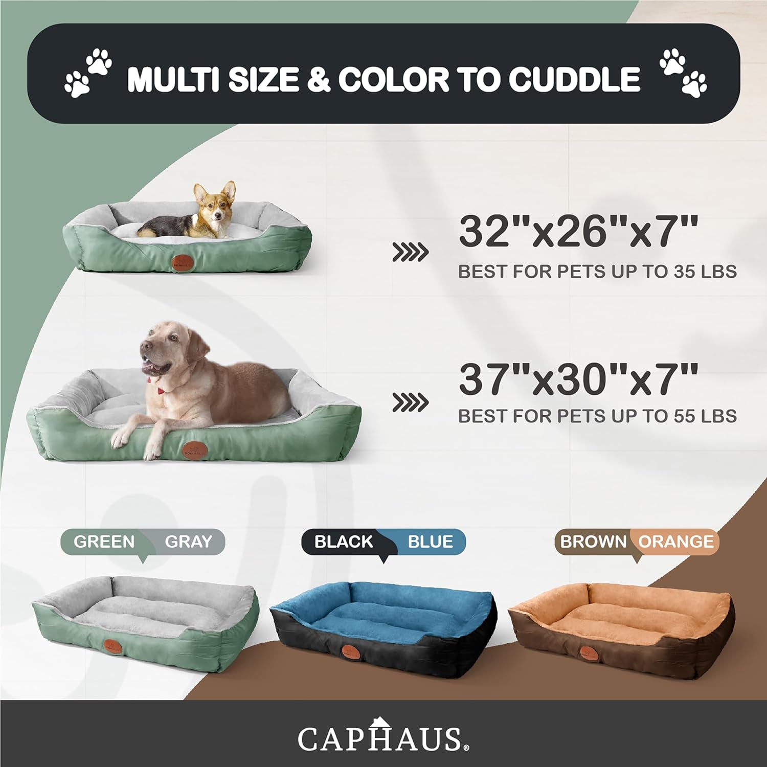 CAPHAUS 32/37 Inch Dog Bolster Couch Bed for Small/Medium/Large Dogs, Orthopedic Cat Bed for Indoor Cats, Calming, Anti-Slip Bottom, Washable, Anti-Anxiety Fluffy Soft Pet Bed in Gray & Black