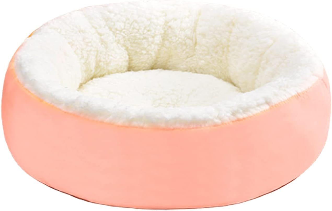 Calming Dog Bed Cat Cushion Bed, Lamb Velvet Warming Pet Bed, Comfortable Cuddler round Bed for Small Medium Dogs Cats House Indoor Sleeping Bed Pink S