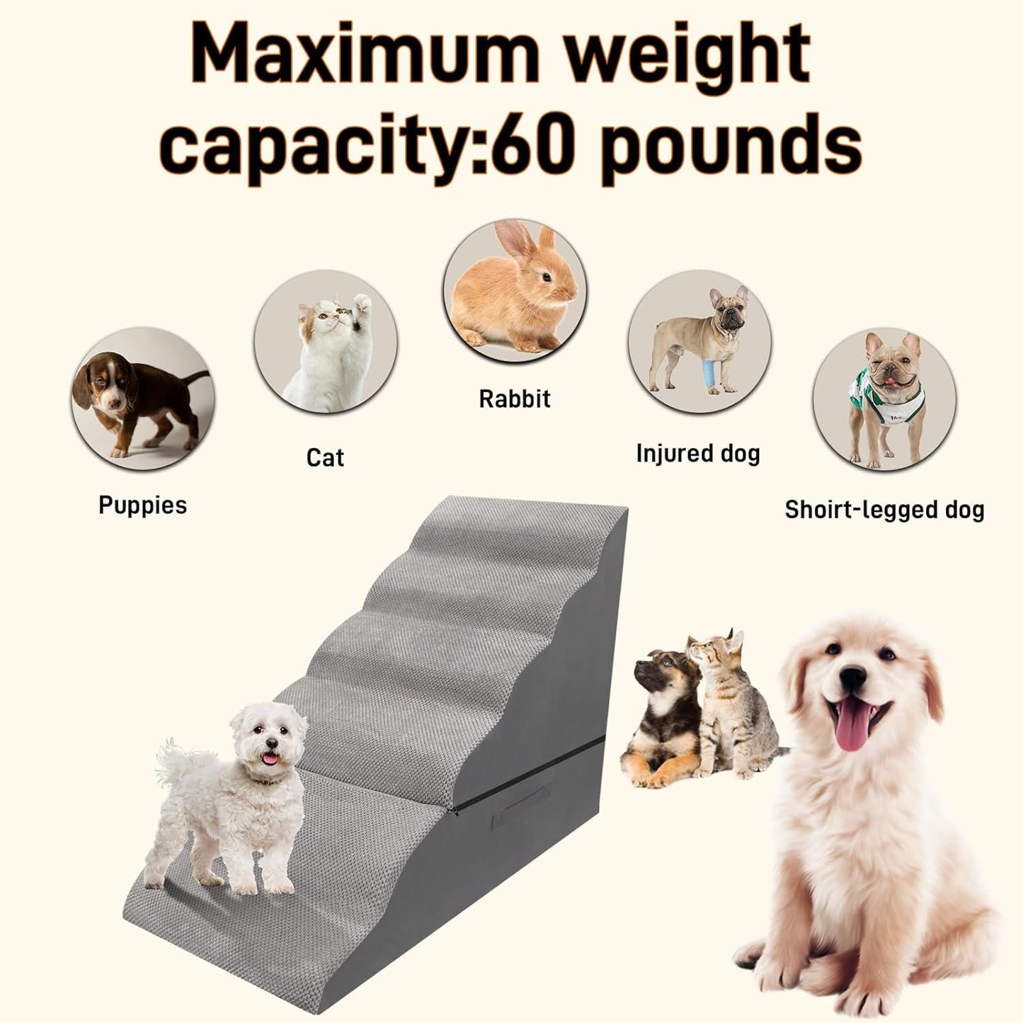 30 Inches 6 Steps Dog Stairs. Pet Stairs for Tall Bed 30-36 Inches. Dog Stairs for Small Dogs/Cats, Older Injured Pets. 30D Density Foam Pet Ramp Non-Slip