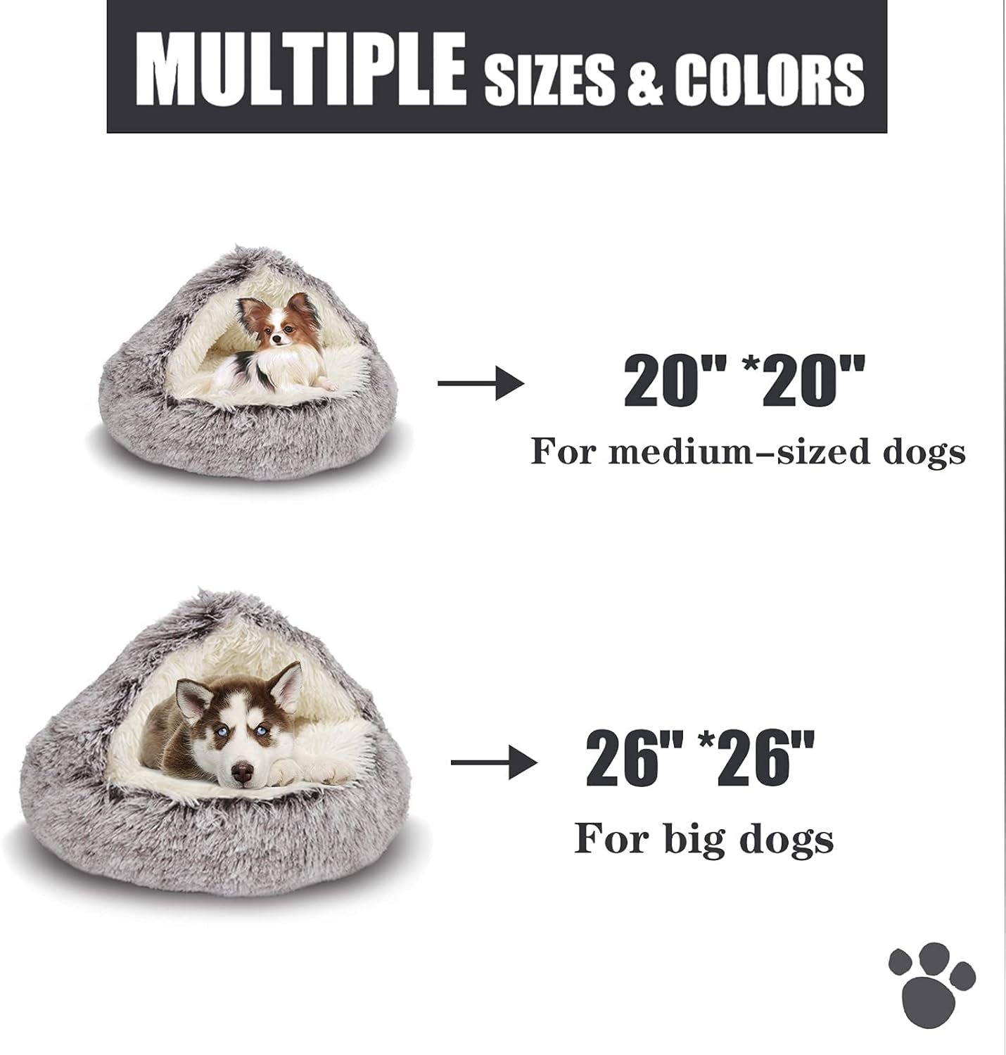 Cat Bed round Plush Fluffy Hooded Cat Bed Cave, Cozy for Indoor Cats or Small Dog Beds, Soothing Pet Beds Doughnut Calm Anti-Nxiety Dog Bed - Waterproof Bottom Washable (26×26Inch, Coffee)