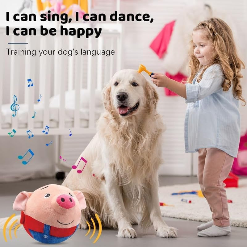 2024 NEW Active Moving Pet Plush Toy, Interactive Dog Toys Squeaky Moving Dog Ball Toy, Washable Cartoon Pig Plush Sound Electronic Dog Toy for Dog, Pets, Cats(E)