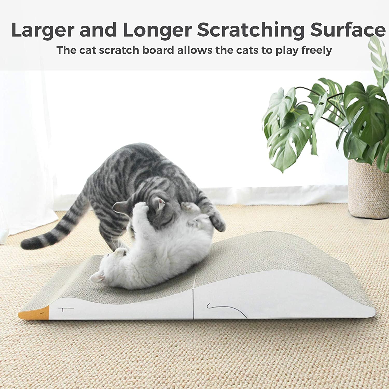 MSBC Duck-Shaped Cat Scratch Pad, Cardboard Cat Scratcher, Wave Curved Scratching Pad, Corrugated Scratching Bed Lounge for Indoor Cats Kitten Kitty, Protecting Furniture, Reversible, Foldable