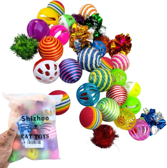 32 PCS Cat Toys, Kitten Cat Ball Toys Assortments, Including Rainbow Ball, Crinkle Ball, Sparkle Ball, Bell Balls, Sisal Ball, Linen Ball for Cats and Kitten