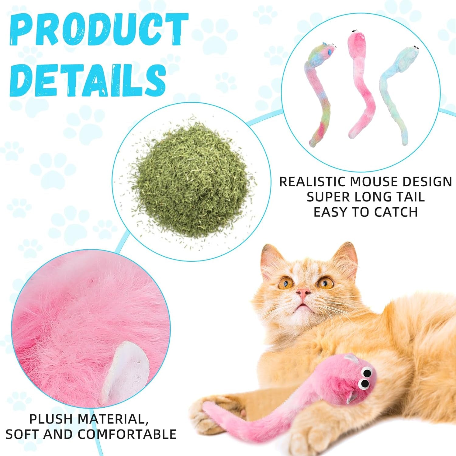 12 Packs 11 Inch Long Soft Plush Cat Toys Mice with Catnip Multicolored Interactive Catnip Cat Toy Catnip Plush Toys Interactive Chew Toys for Indoor Cats