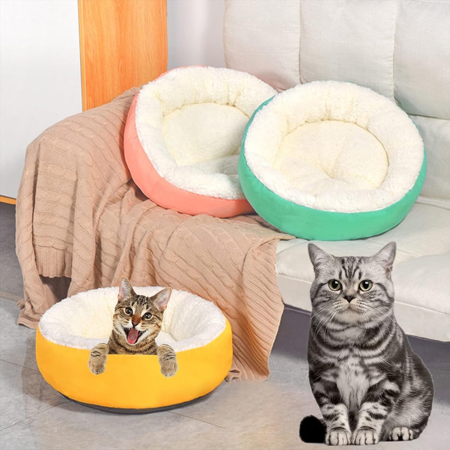 Calming Dog Bed Cat Cushion Bed, Lamb Velvet Warming Pet Bed, Comfortable Cuddler round Bed for Small Medium Dogs Cats House Indoor Sleeping Bed Pink S