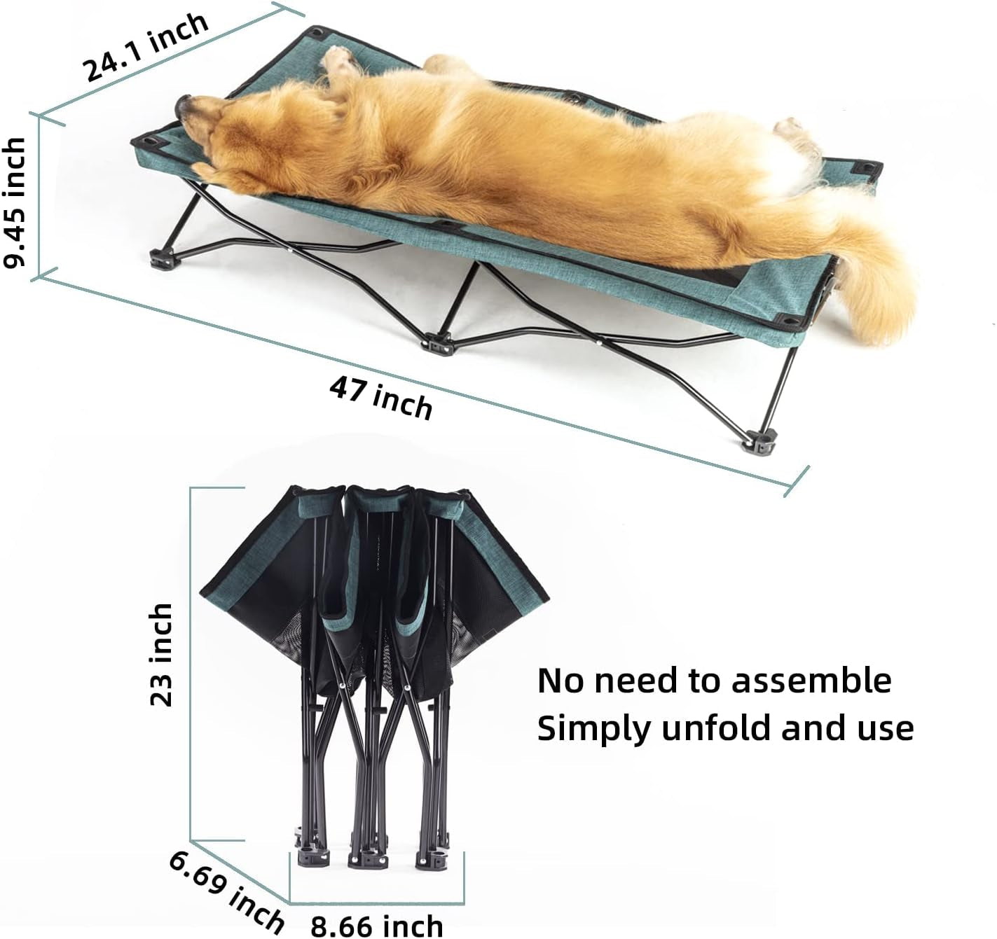 YEP HHO 47 Inches Long Elevated Folding Pet Bed Cot Travel Portable Breathable Cooling Textilene Mesh Sleeping Dog Bed (47 Inch (Pack of 1), Green)