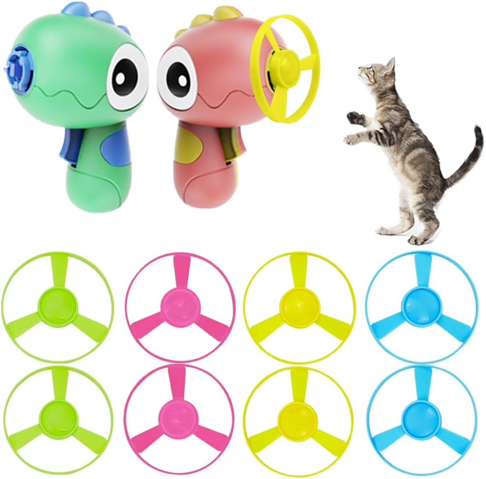 10 PCS Cat Fetch Toy with Colorful Flying Propellers Set, Cat Playing Tracking Interactive Toys for Kitten Chasing Training Hunting (Yellow-Blue)