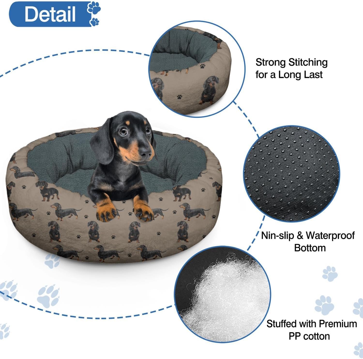 Dachshund Calming Dog Bed round Washable Pet Bed Donut Cuddler 20In