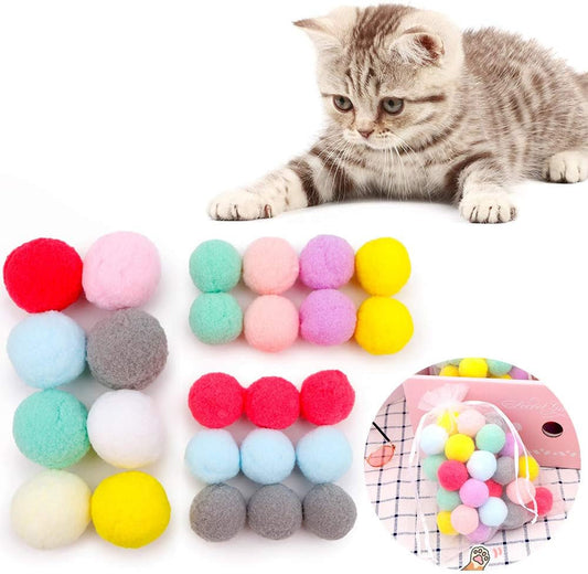 25PCS Cat Pom Pom Balls Cat Toys for Indoor Cats Balls Pompom Soft Balls Cat Interactive Ball 2 Sizes