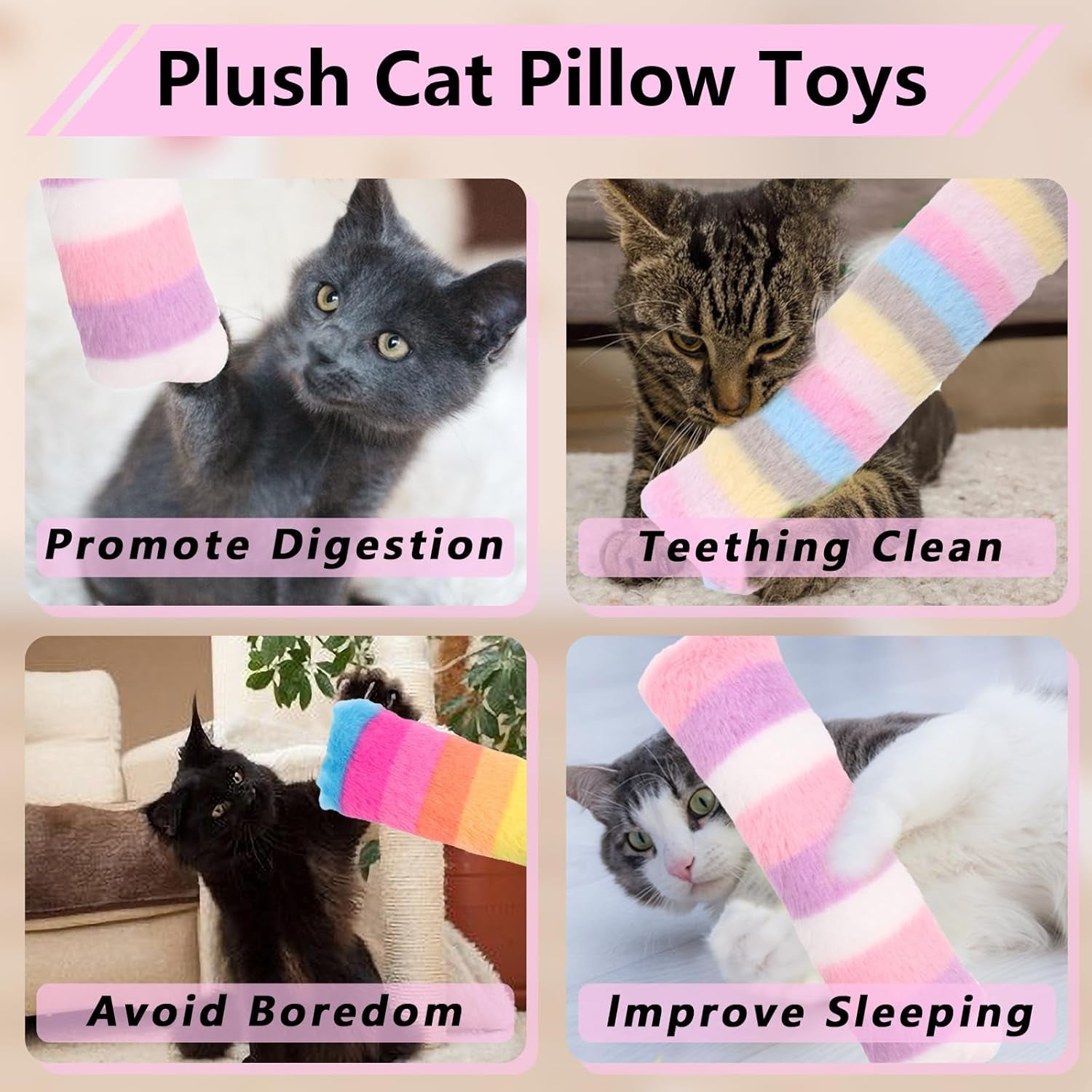 3 Pack Cat Pillows Toys, Soft Catnip Toy, Cat Chew Toy Exercise Kicker for Indoor Cats Kittens Kitty (Multicolor)