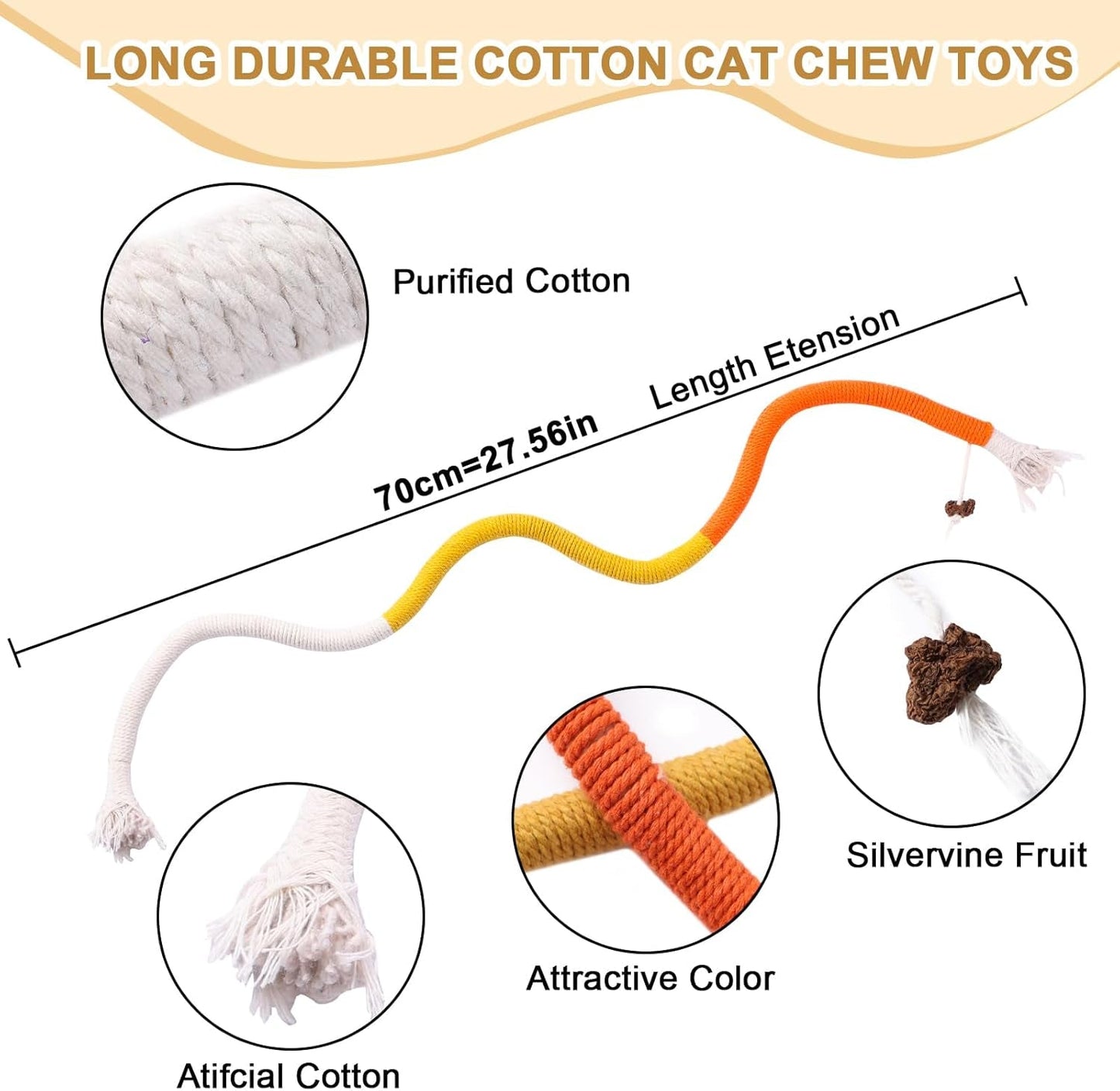 3PCS Cat Chew Toy for Teeth Cleaning, 27.56 Inches Cat Toys Catnip Rope Toys for Indoor Cats, Catnip Toys for Cats, Interactive Cat Nip Cat Toys for Bored Indoor Adults Cats Kitten Kitty