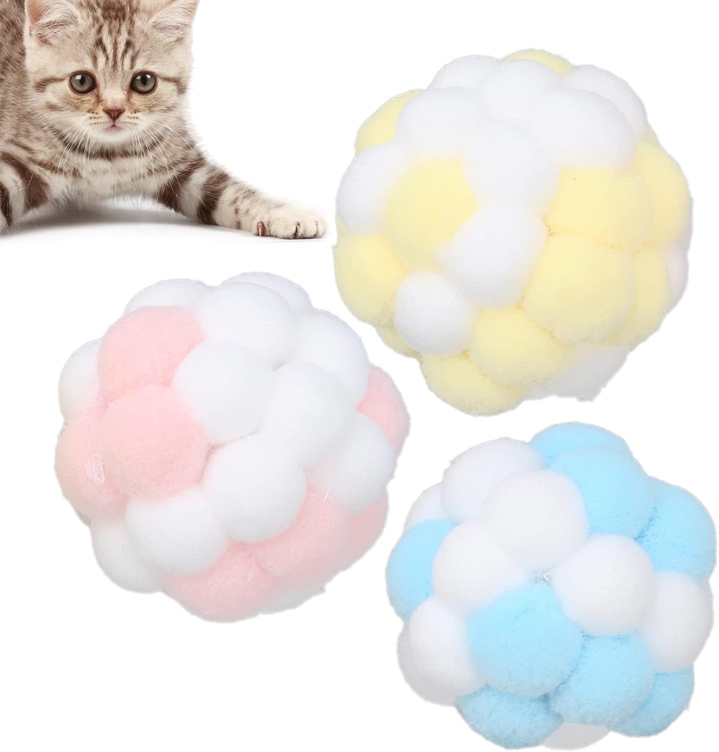 3Pcs Bell Toys Ball Furry Cat Balls Training Playing Chewing Plush Ball Interactive Toys for Cats Kitten Indoor Outdoor