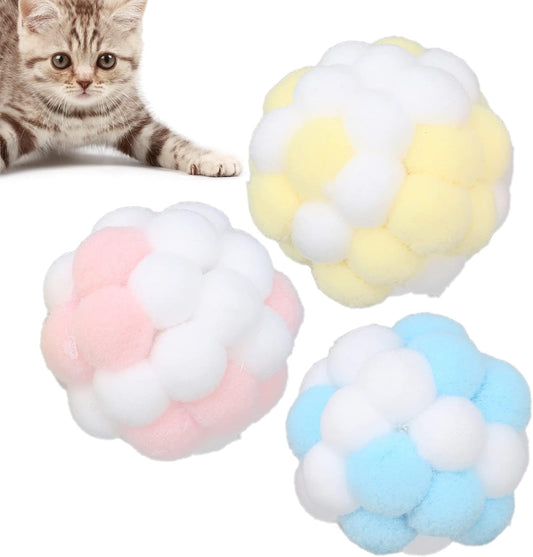 3Pcs Bell Toys Ball Furry Cat Balls Training Playing Chewing Plush Ball Interactive Toys for Cats Kitten Indoor Outdoor