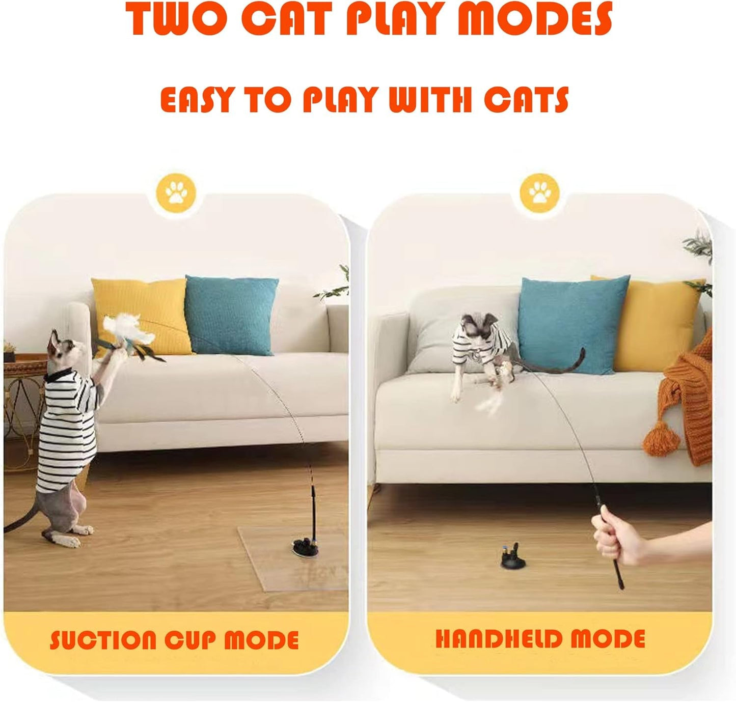 11Pcs Cat Toys Feather Teaser, Interactive Suction Cup Cat Toy Wand with Replaceable Kitten Toys for Indoor Cats to Play Chase Exercise