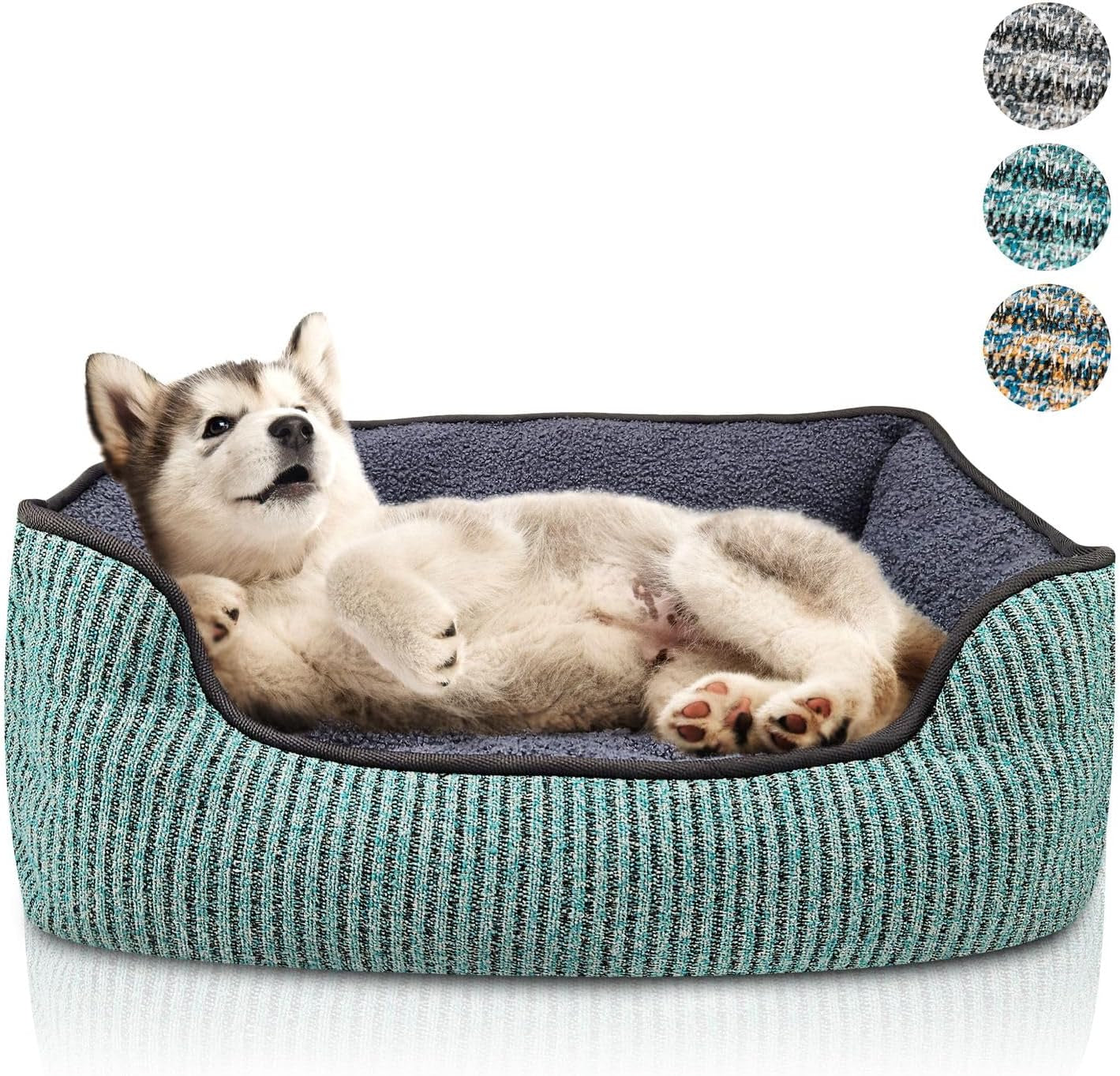 Dog Bed for Small Dogs & Cats, Dog Sofa Dog Basket Cat Bed, Removable Cushion Pillow, Washable Pet Bed with anti Slip Mat Bottom, Striped Fabric & Plush Teddy Fur Fleece, Size S, Color:Grey