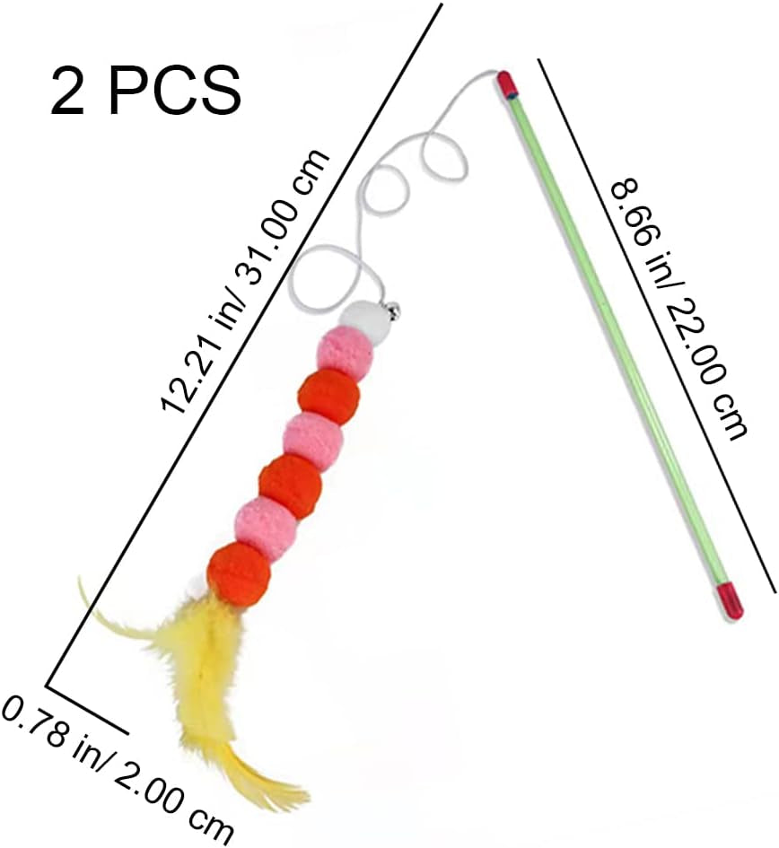 2 Pcs Cat Feather Toys Cat Teaser Wand Interactive Cat Toys for Playing with Pets Exercise Entertainment(Yellow) Cat Teaser Wand