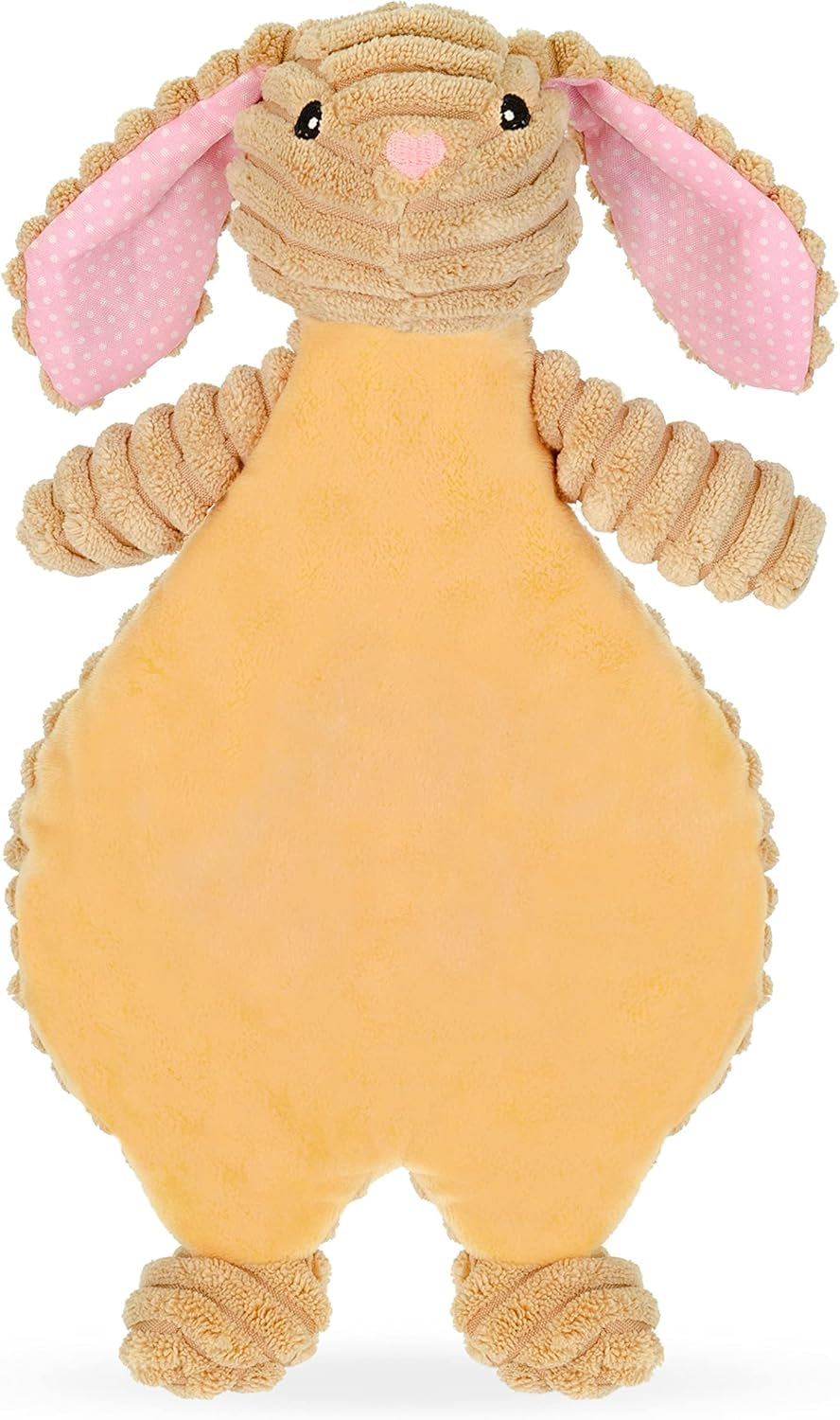 12 Inch Plush Pet Toy Corduroy Bunny Flattie with Squeaker and Crinkle Tan & Gray Dog Chew Toy