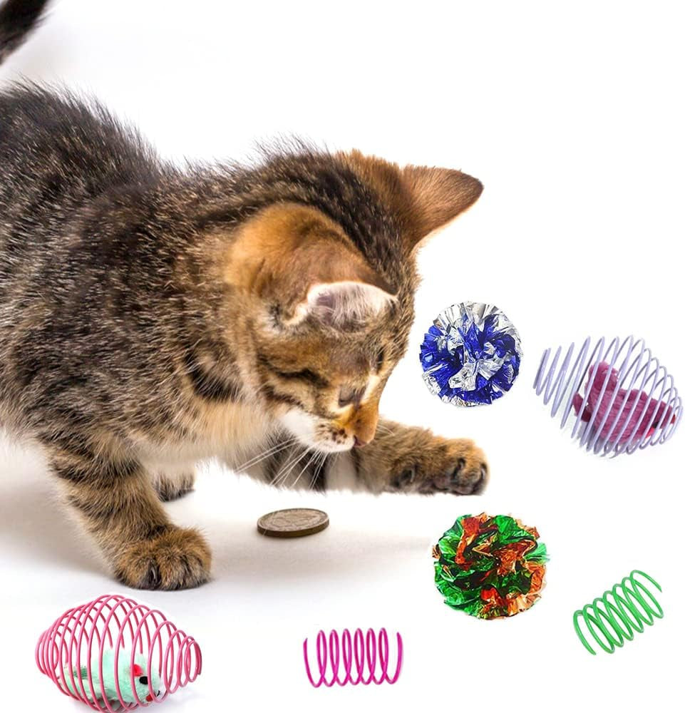 16 Pack Assorted Cat Metal Spring Balls Stretchable Large Cat Spiral Toy Cat Crinkle Balls Interactive Kitten Rolling Balls Coils Spring inside Caged Rats Pet Supplies Indoor Outdoor Cats