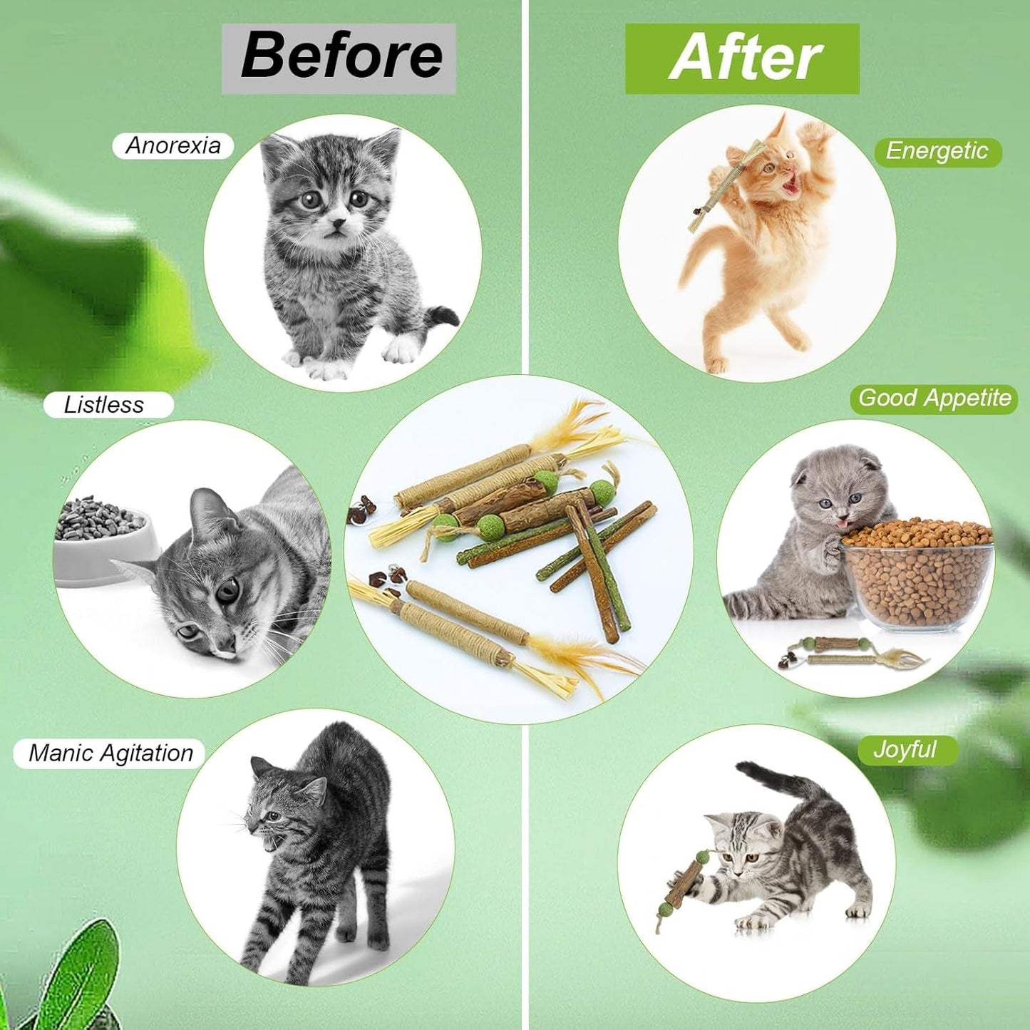 12Pcs Catnip Chew Toys Set for Cats, Natural Silvervine Dental Sticks for Cats, Kitten Toy for Indoor Cats Interactive Increase Appetite Relief Cats Stress