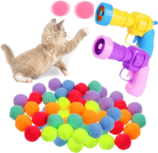 Kitten Toys, Interactive Cat Toys with 2 Launchers 106 Pom-Poms Balls for Indoor Christmas, Birthday Big Gifts