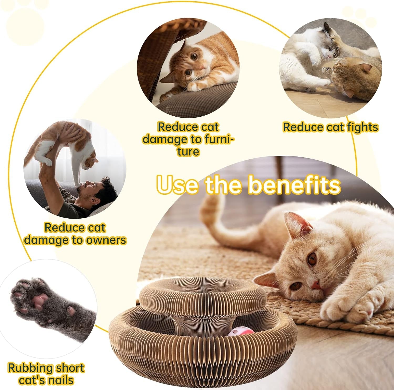 2PC Magic Organ Cat Scratching Board, Cat Toys, Interactive Scratch Pad Cat Toy with Toy Bell Ball, Stretchy Cat Accordion Toy for Kitty & Cat Lovers Gifts (2 Pack)