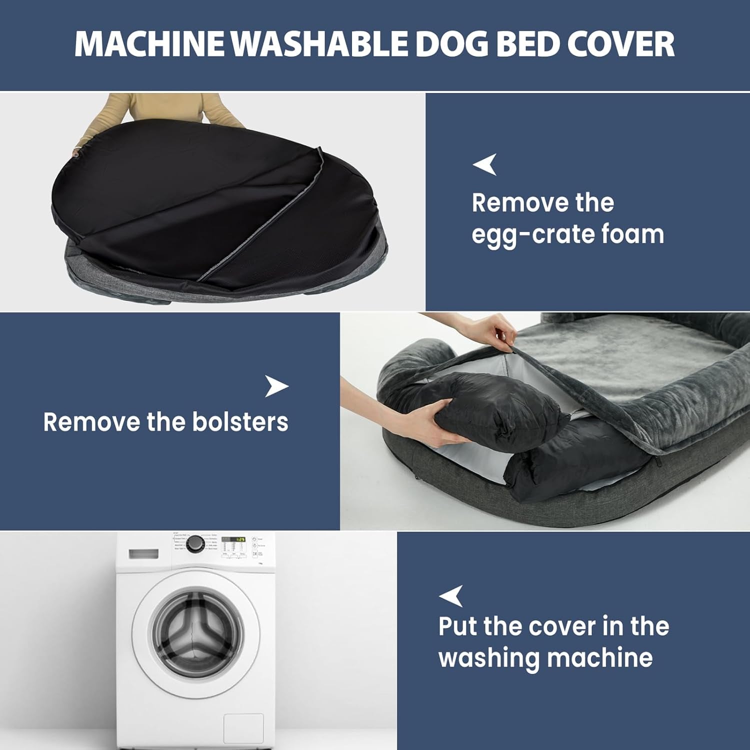 Dog Beds for Large Dogs, Washable Dog Bed with Removable Cover, Orthopedic Dog Bed with Egg-Crate Foam, Waterproof Dog Bed Nonskid Bottom, Pet Bed Large Dog Bed