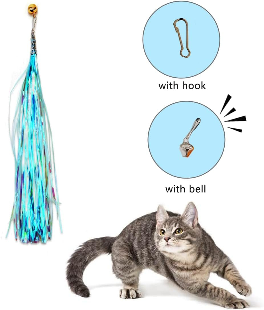 10-Pack of Vibrant Feathered Cat Toy Refills Feather Toys Refills,Cat Fishing Pole Toy for Bored Indoor Cats Chase and Exercise (Worm Tussel Refills)