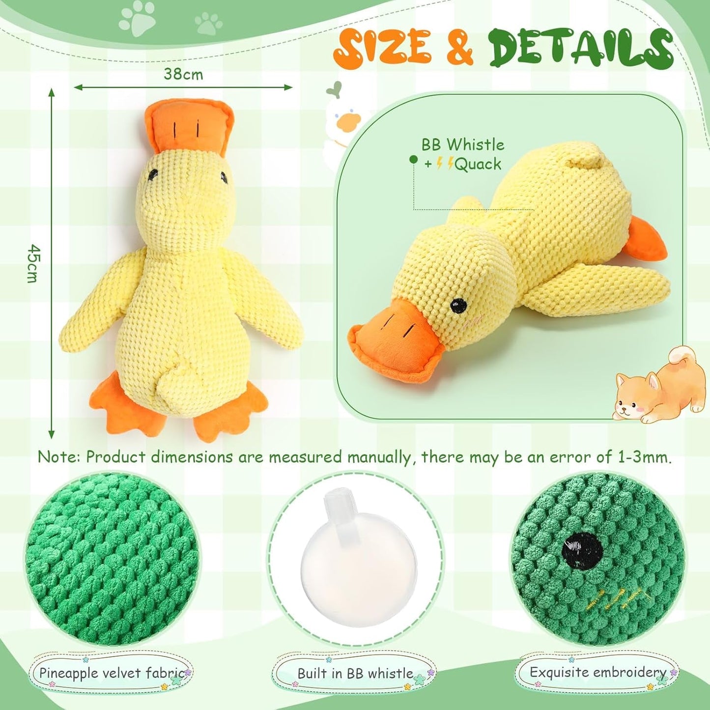 2 Pcs Squeaky Dog Toys, Duck Soft Plush Dog Toys for Aggressive Chewer, Tough Plush Dog Toys for Large Dogs, Crinkle Interactive Puppy Dog Toys for Small Medium Dogs